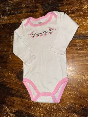 Calvin Klein White One-Piece with Pink Trim & Floral Logo